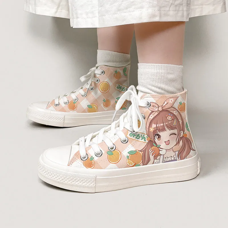 

Original Sweet Cartoon High Top Canvas Shoes Female Students Personalized Graffiti Board Shoes Trendy Shoes Autumn Winter Plush