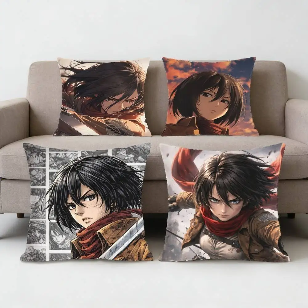 

Attack on Titan Mikasa Ackerman Pillow Case Sofa Living Room Bedroom Headboard Backrest Cushion Square Cushion Nap Time