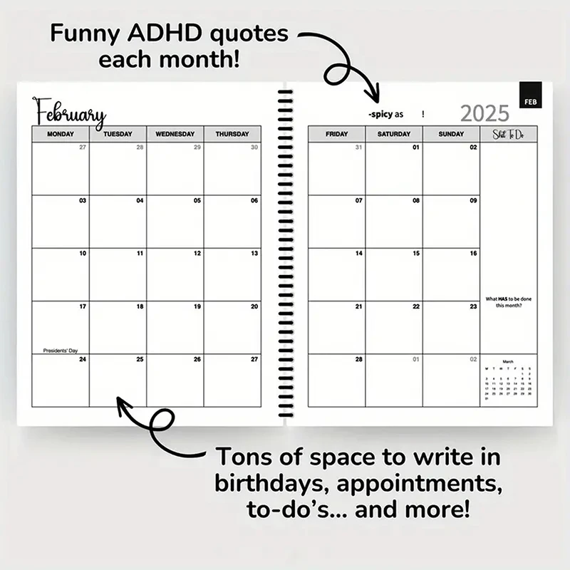 2025 Funny ADHD Planner For Adults 12 Month Family Calendar Personalized Family Monthly Journal Planner For Office Home