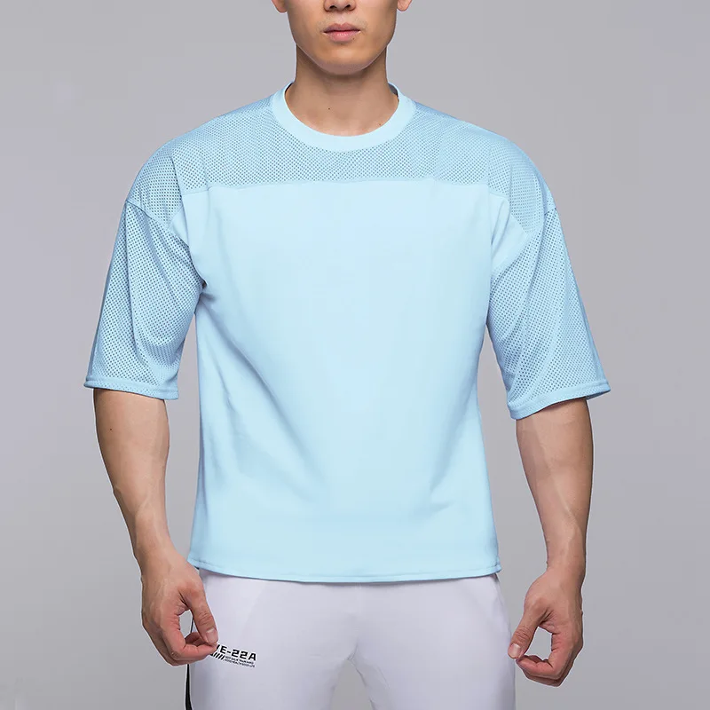 2023 New Men Casual Short Sleeves T Shirt Gym Fitness Male Training Workout Tees Top Mesh breathable New Fashion Clothes