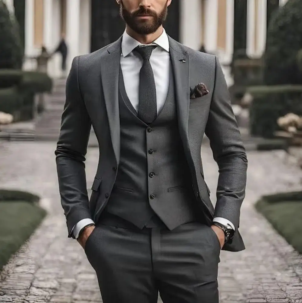 

Men Suits Prom Tuxedo Slim Fit 3 Piece (jacket +vest +pant) Set Groom Wear Wedding Suit Custom Formal Banquet Business Blazer