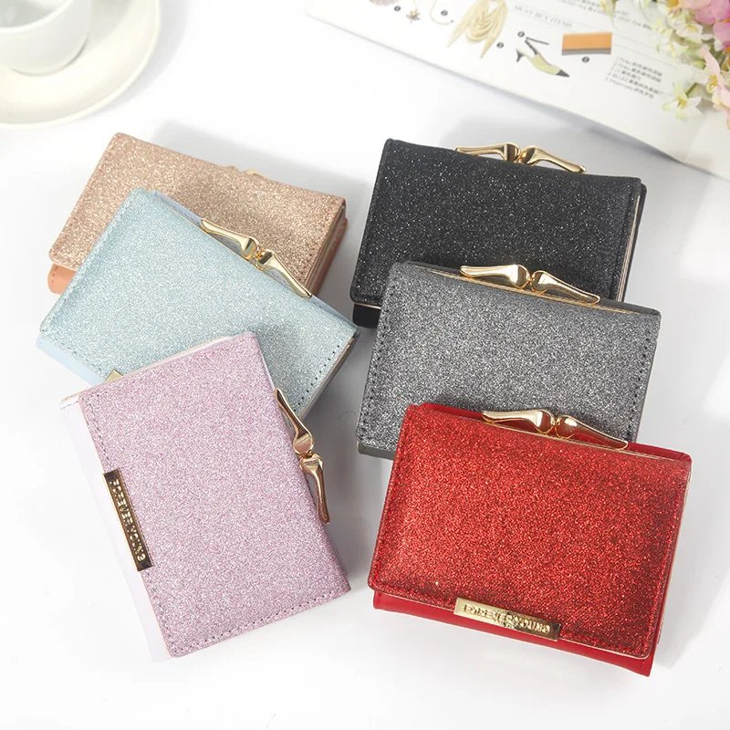 Women Shiny Wallet Three Fold Wallets Cartera Mujer Ladies Coin Pocket Women Purse Simple Clutch Bag Portefeuille Femme