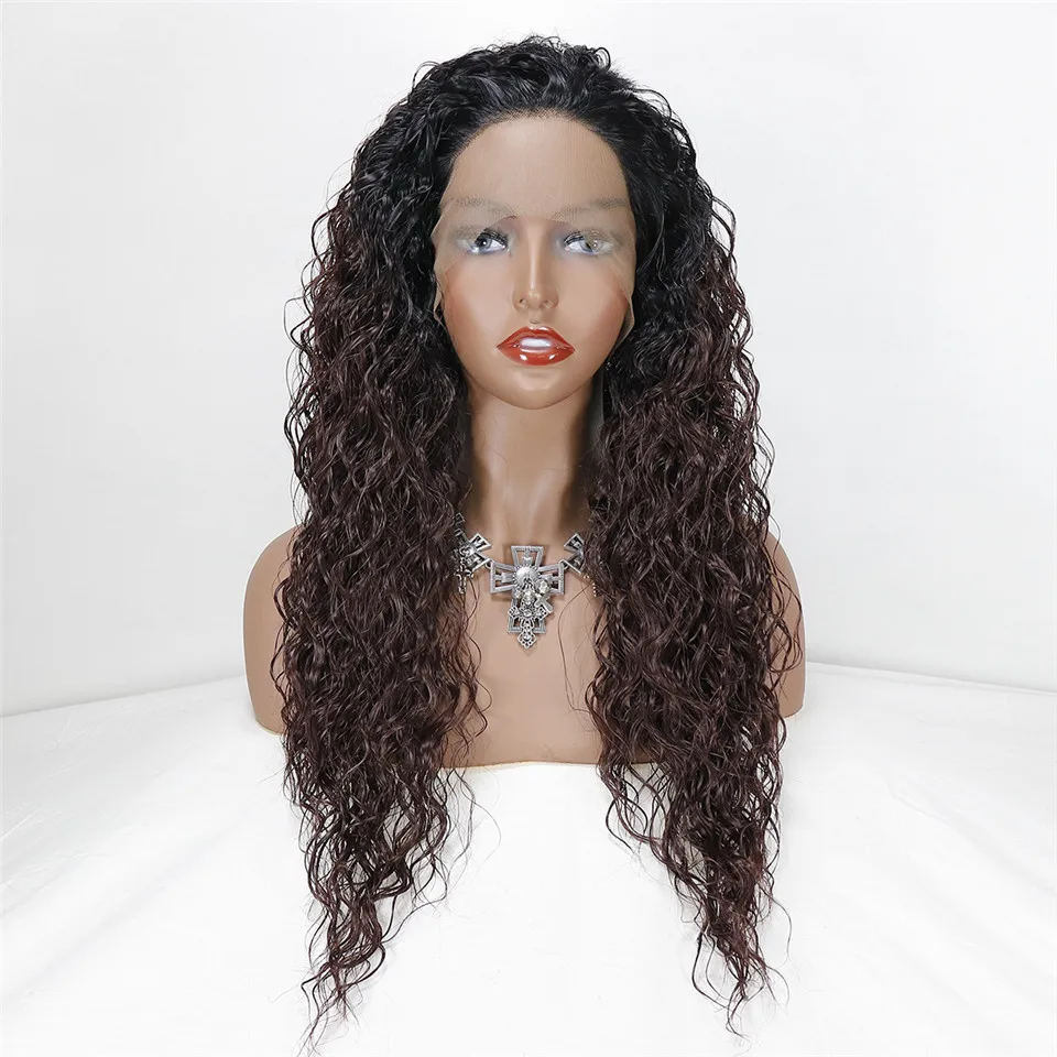 

Kinky Curly Wigs Curly Lace Front Wigs Dark Root Ombre Brown Honey Blonde Synthetic Wigs Pre Plucked Baby Hair Wear Daily