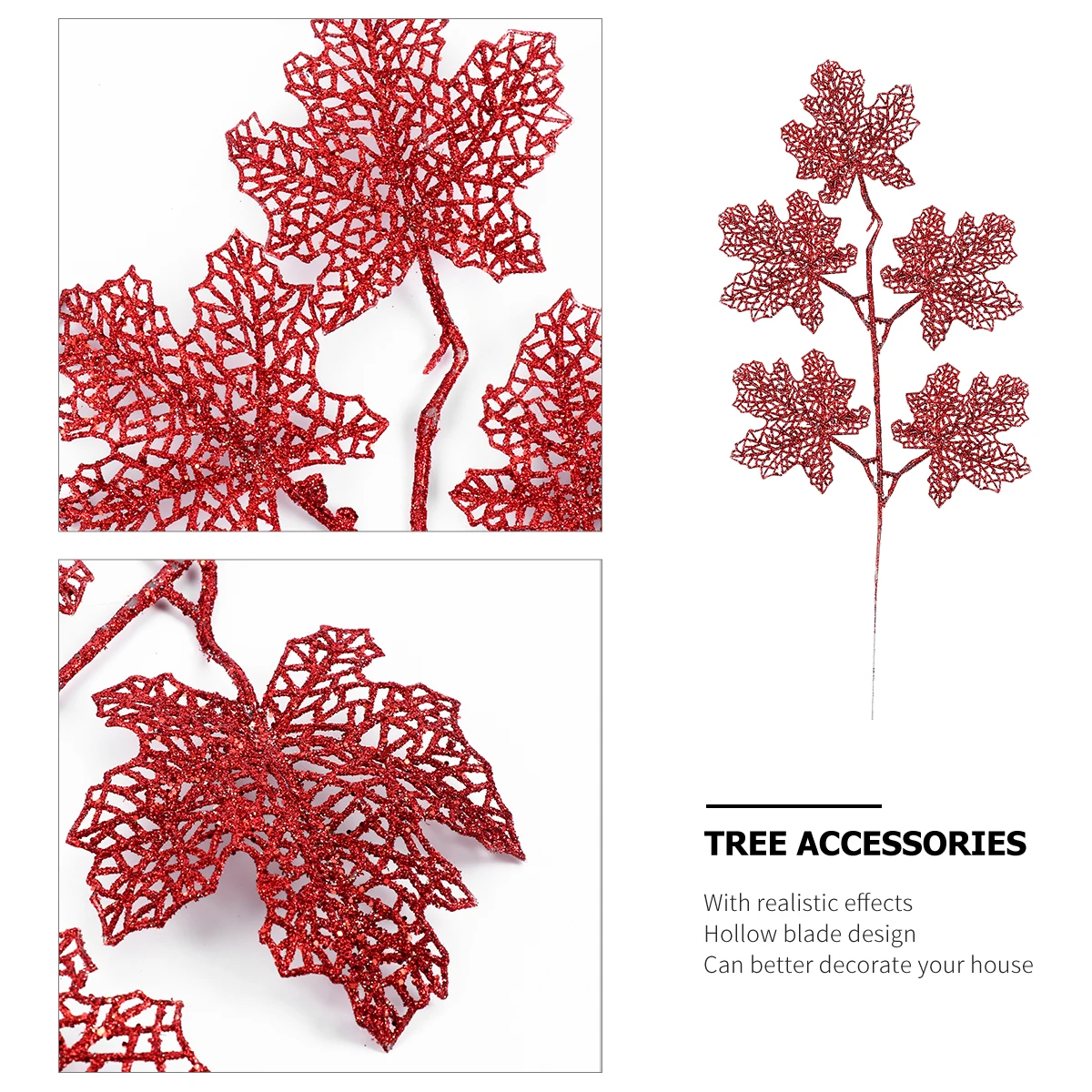 

5pcs Hollow Realistic Vivid Plastic Leaves Flash Powder Shining Simulated Leaf Props For Christmas Wedding Party Home Shop