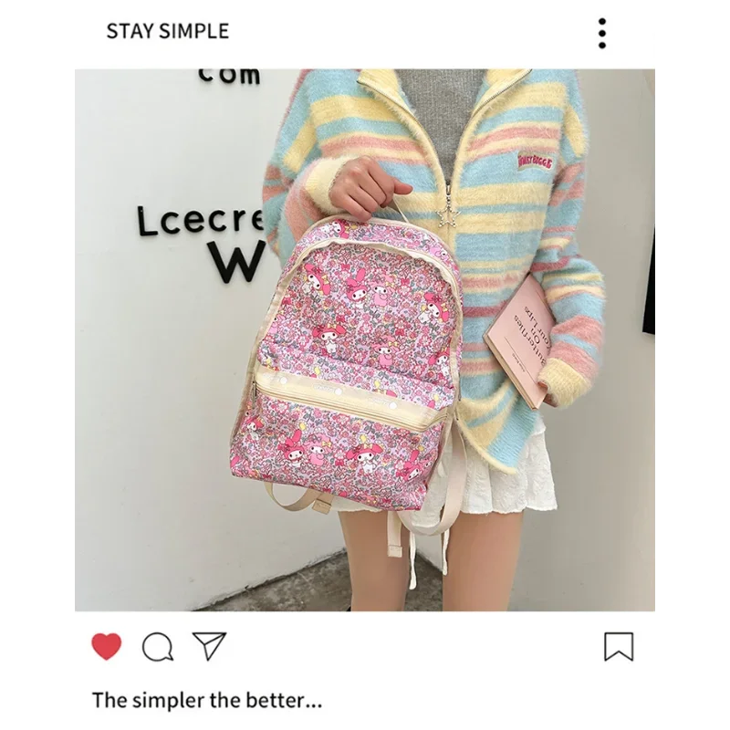 Sanrio Nieuwe Melodie Student Schooltas Cartoon Lichtgewicht Casual Waterdichte Grote Capaciteit College Rugzak