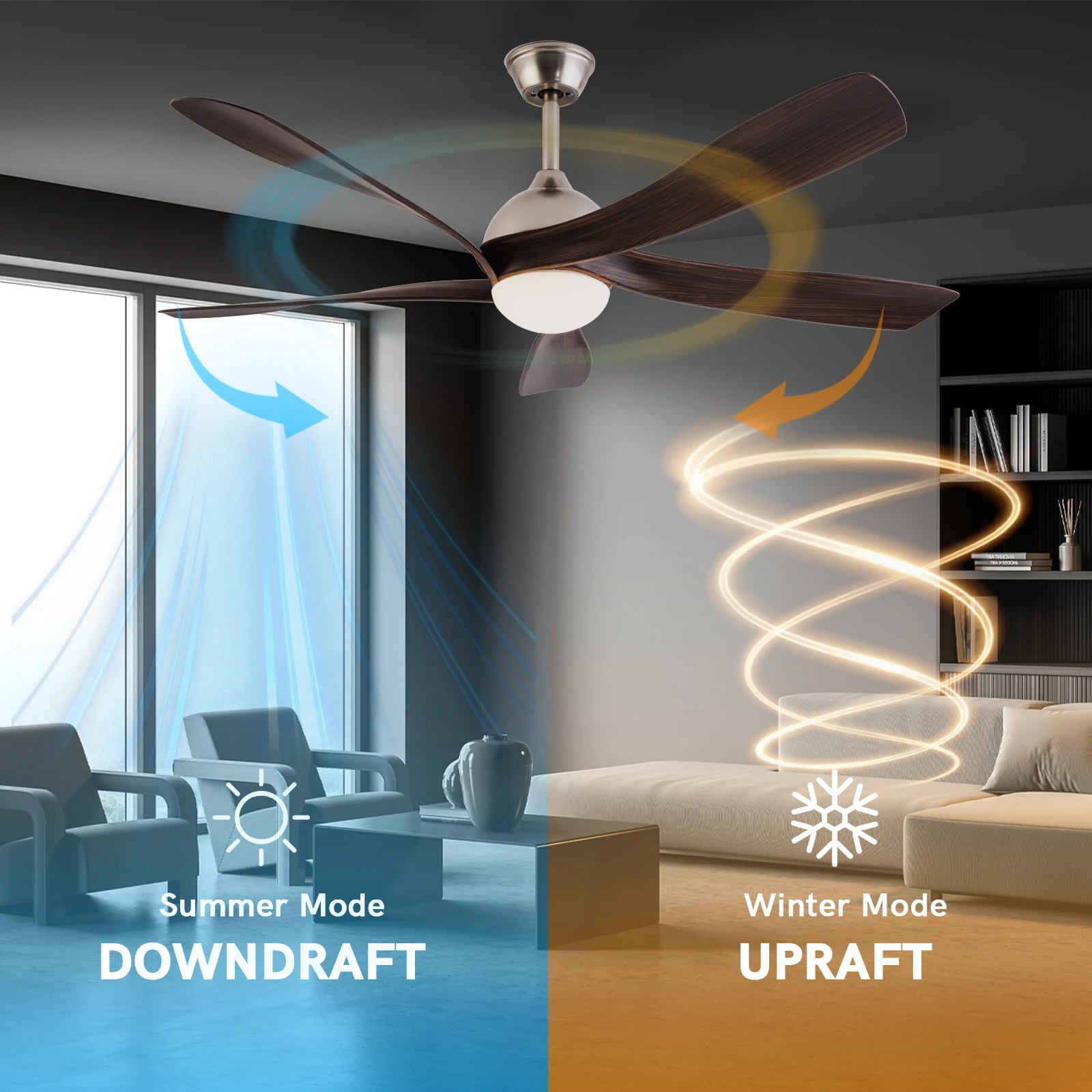 56 بوصة عالية CFM مروحة السقف عكس الضوء LED مصباح هادئ موتور تيار مباشر مروحة السقف الحديثة مع الضوء