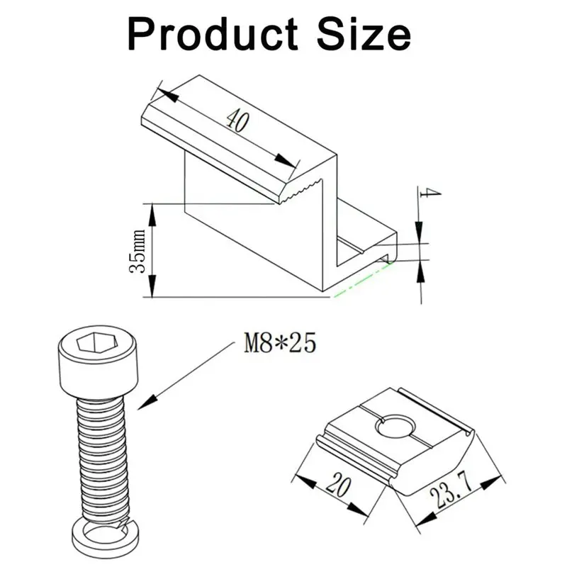AB09 Pack of 8 Solar Module Brackets, Solar Panel Holder, End Clamp, Adjustable, Fixing Solar Module Holder (35 mm)