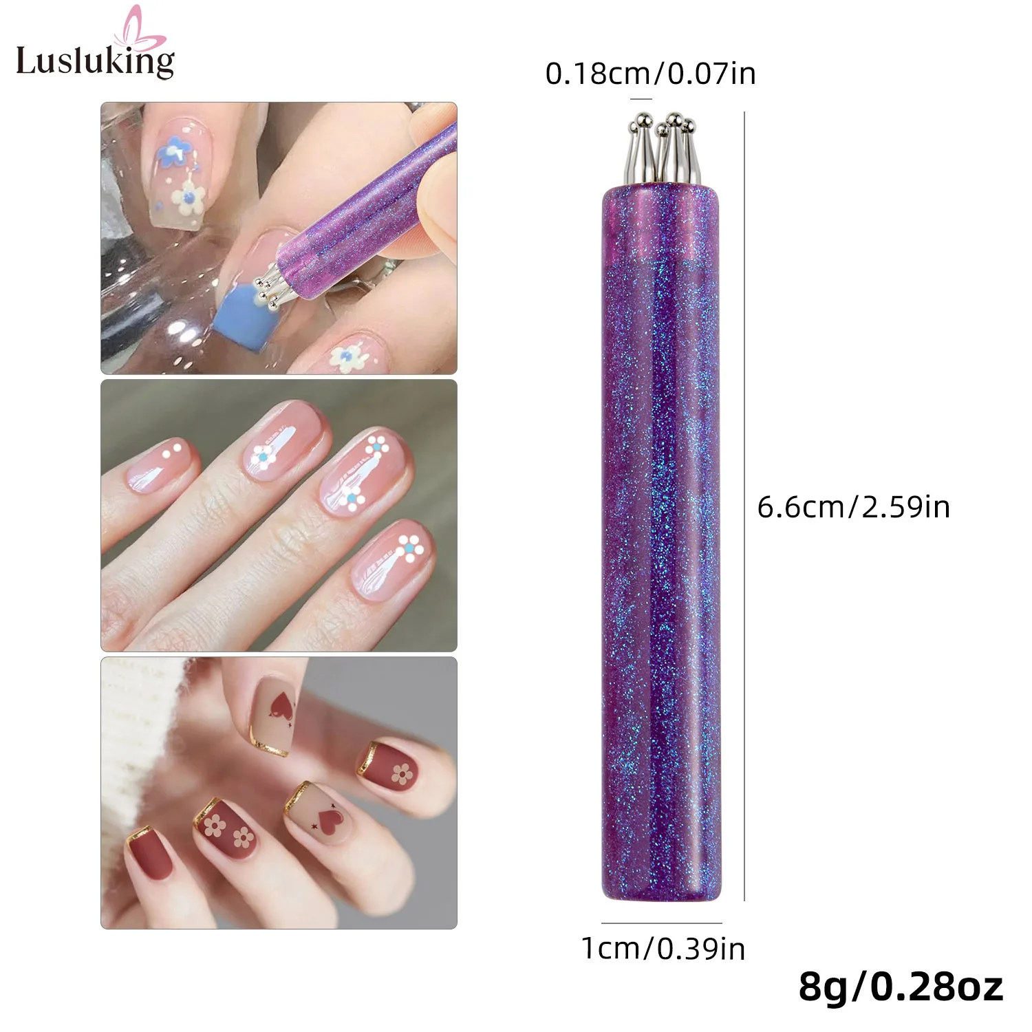 DIY Nail Art 5-Bloemblaadje Puntjes Tool Bloem Schepper 1.8mm Fijne Tip Strass Pickers Glitter Handvat Manicure Nail gereedschap Borstels
