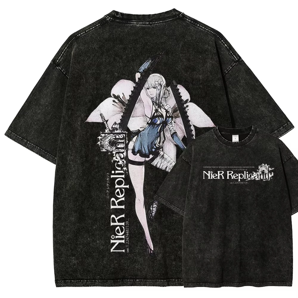 Nier Automata Washed Graphic T-Shirt 2026 Neues Modell Unisex Persönlichkeit Ganzjährig Streetwear Baumwoll-Oberteil – Detail 8