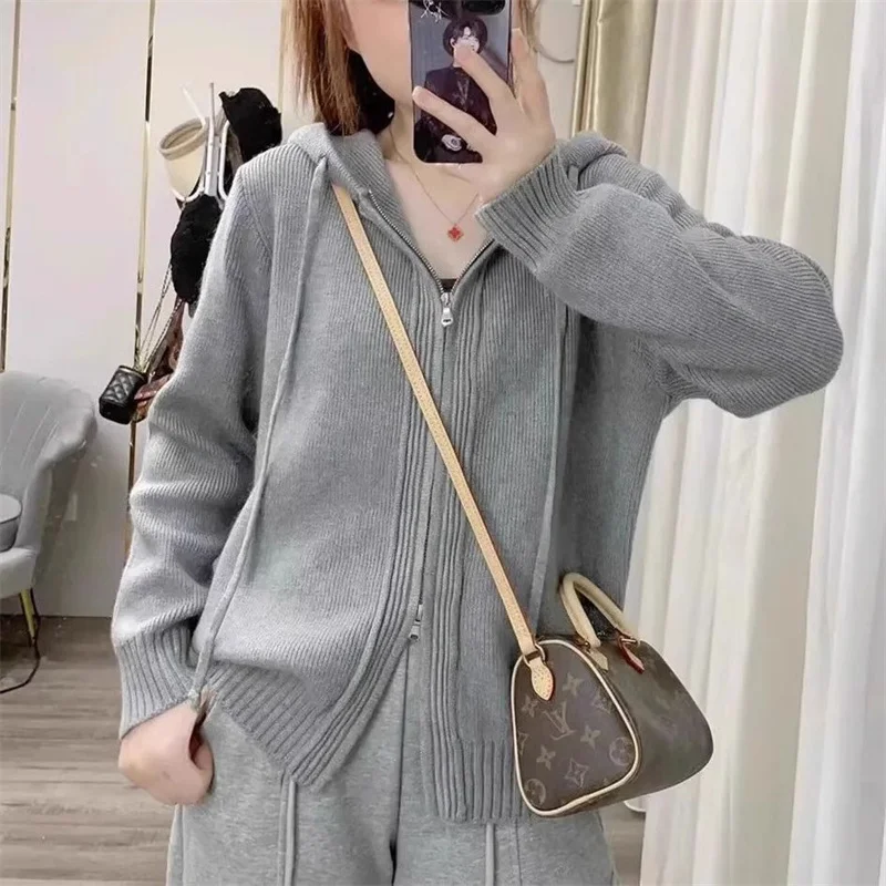 Осенне-зимний женский вязаный свитер с капюшоном премиум-класса, длинный кардиган без катышков, пальто обычной длины, повседневный Sle