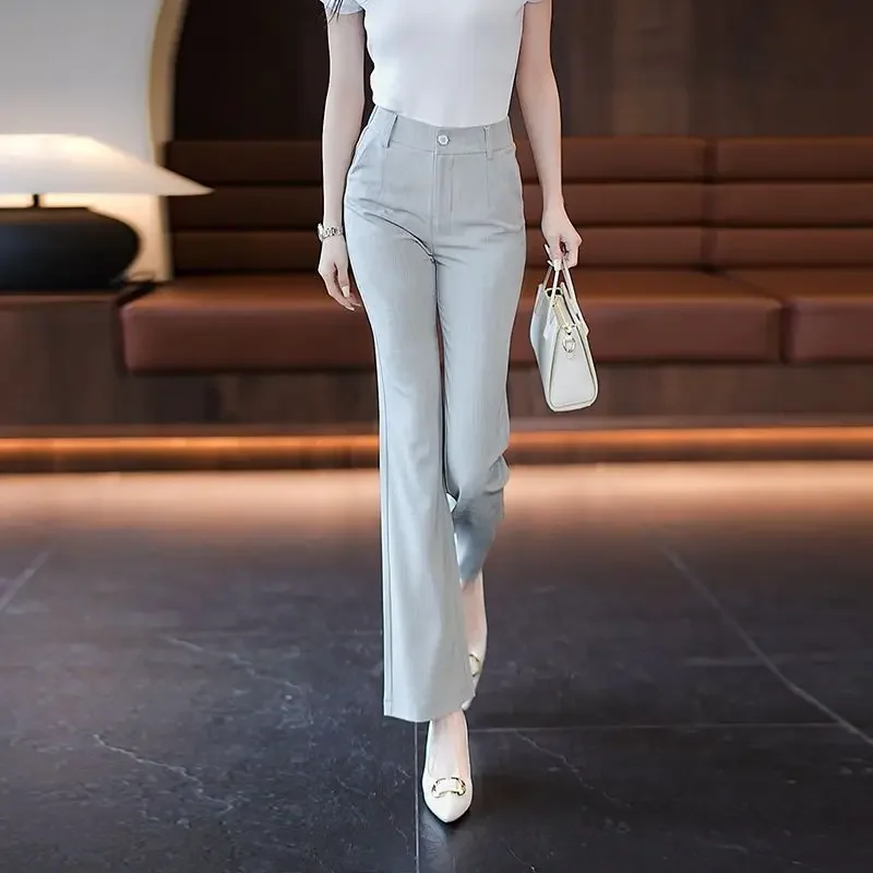 

Spring Autumn Women's Clothing Solid Color Button Zipper Pockets High Waisted Casual Boot Cut Trousers Trouser Suits Pants