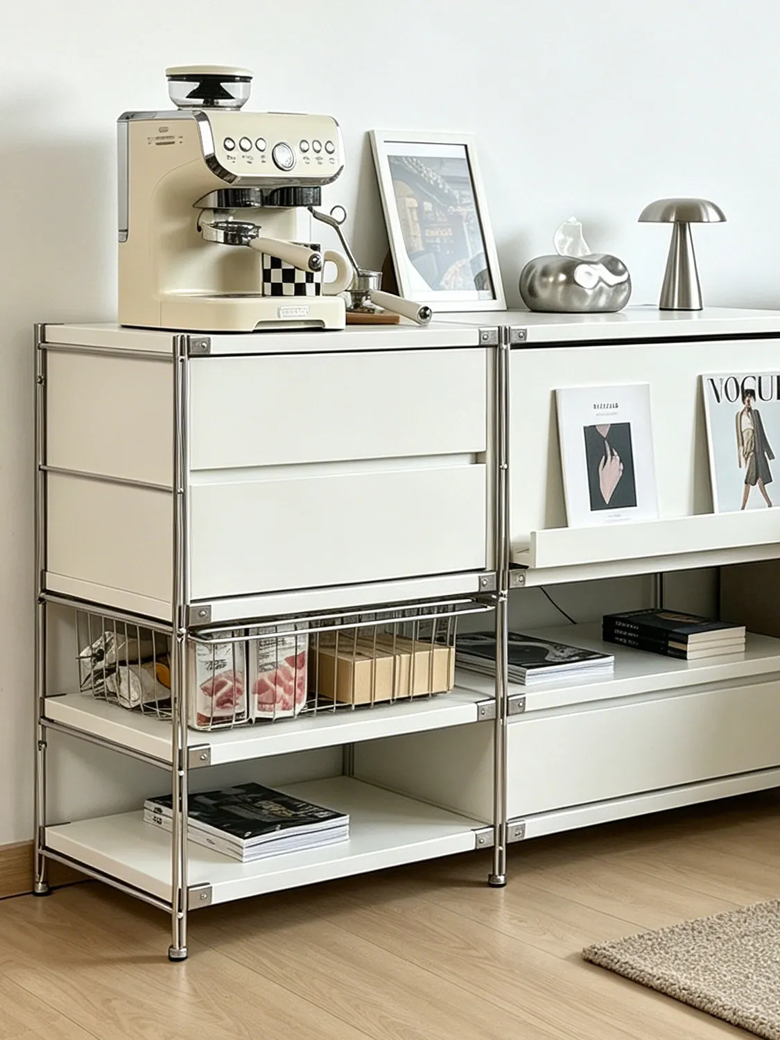 LMM White Side Cabinet Flap Cabinet Living Room Sofa Side Cabinet Home Coffee Machine Storage