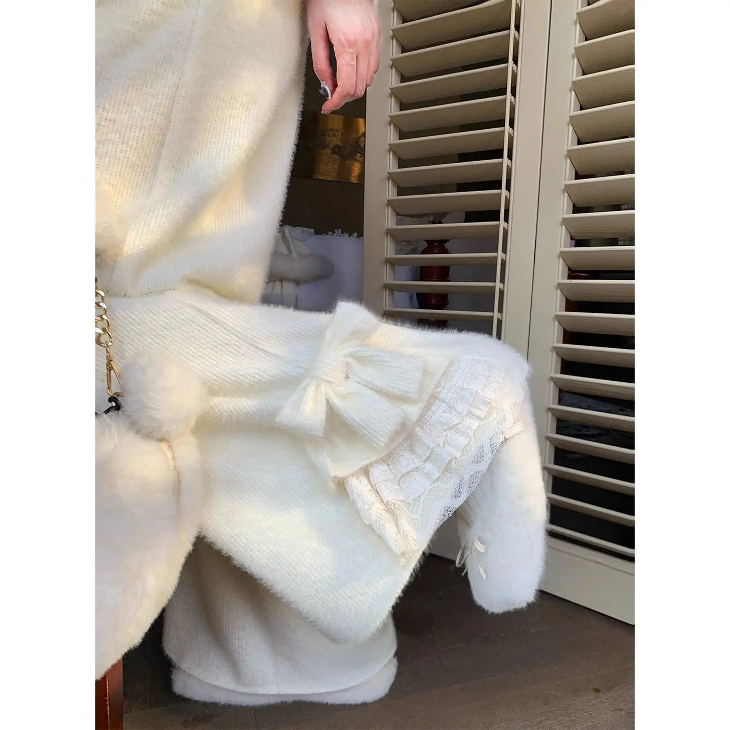 

Japan Sweet Bow Lace Thickened Casual Pants Women'S Autumn And Winter High Waist Draping Loose Slimming Wide Leg Pants