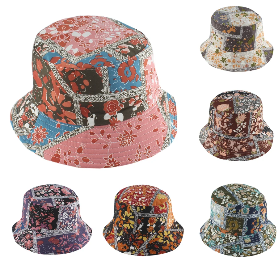 

Летняя панама-ведро, двусторонняя женская и мужская складная винтажная солнцезащитная шляпа с цветочным принтом, уличная кепка Fishman, пляжная кепка