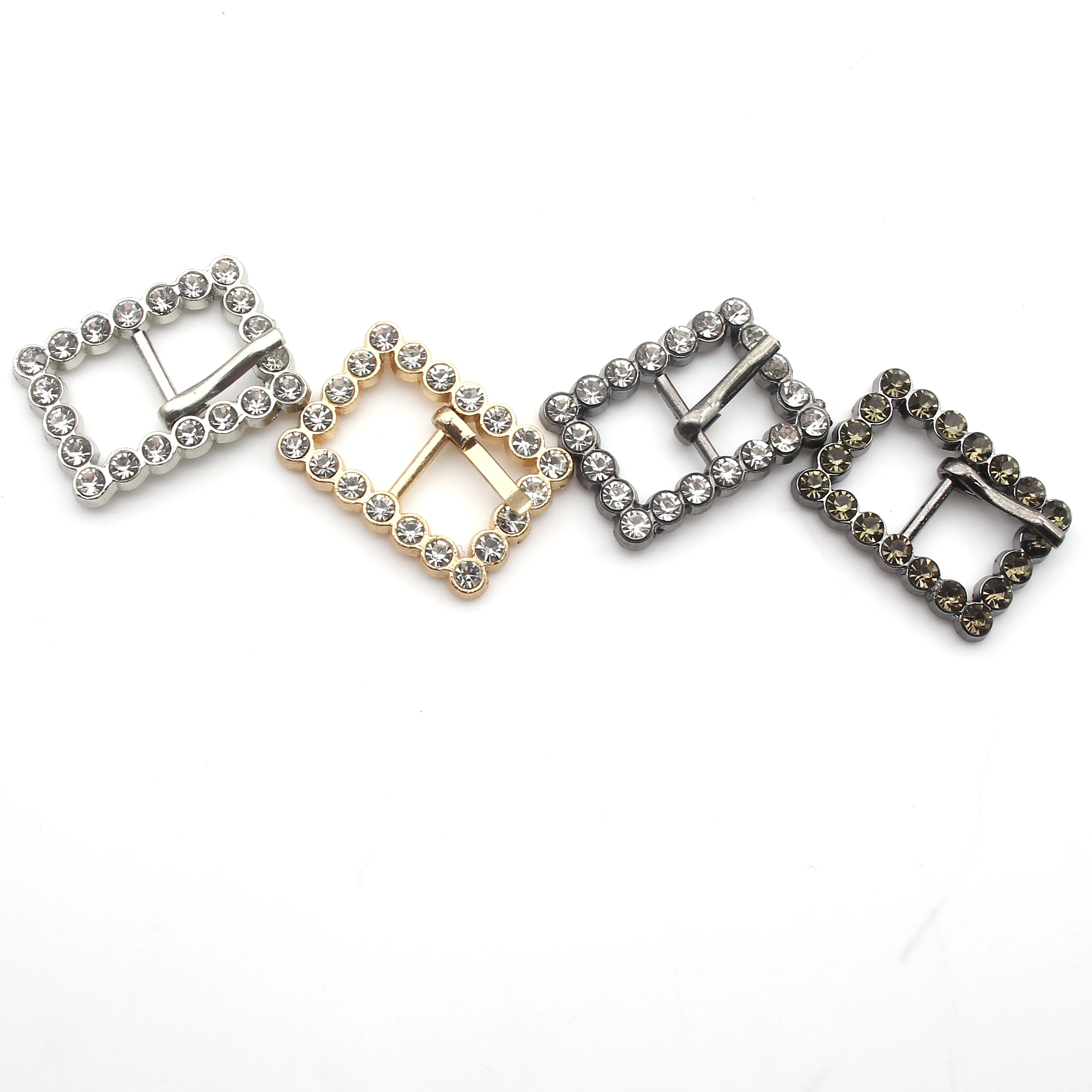 10Pcs Multi Tone Metal Rhinestone Square Pin Buckle 1.6cm×2.3cm Crystal Buckle For Bikini Dress Handmade Craft Supplies