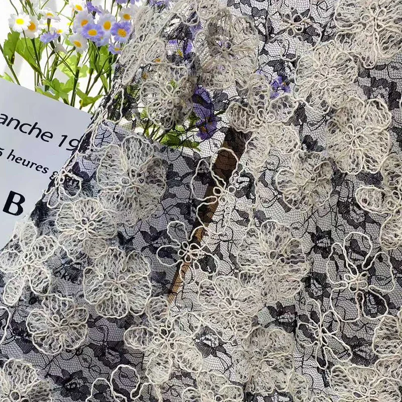 

Braided rope embroidered lace floral mesh fabric high-end women's fabric DIY wedding dress designer fabric