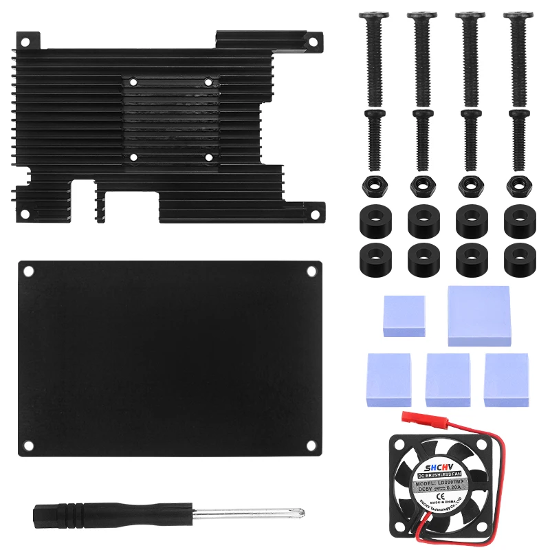 Oranye Pi 5 casing logam campuran aluminium Aktif & pasif Enclouse pendingin logam dengan kipas kotak pelindung penyerap panas untuk oranye Pi 5 / 5B