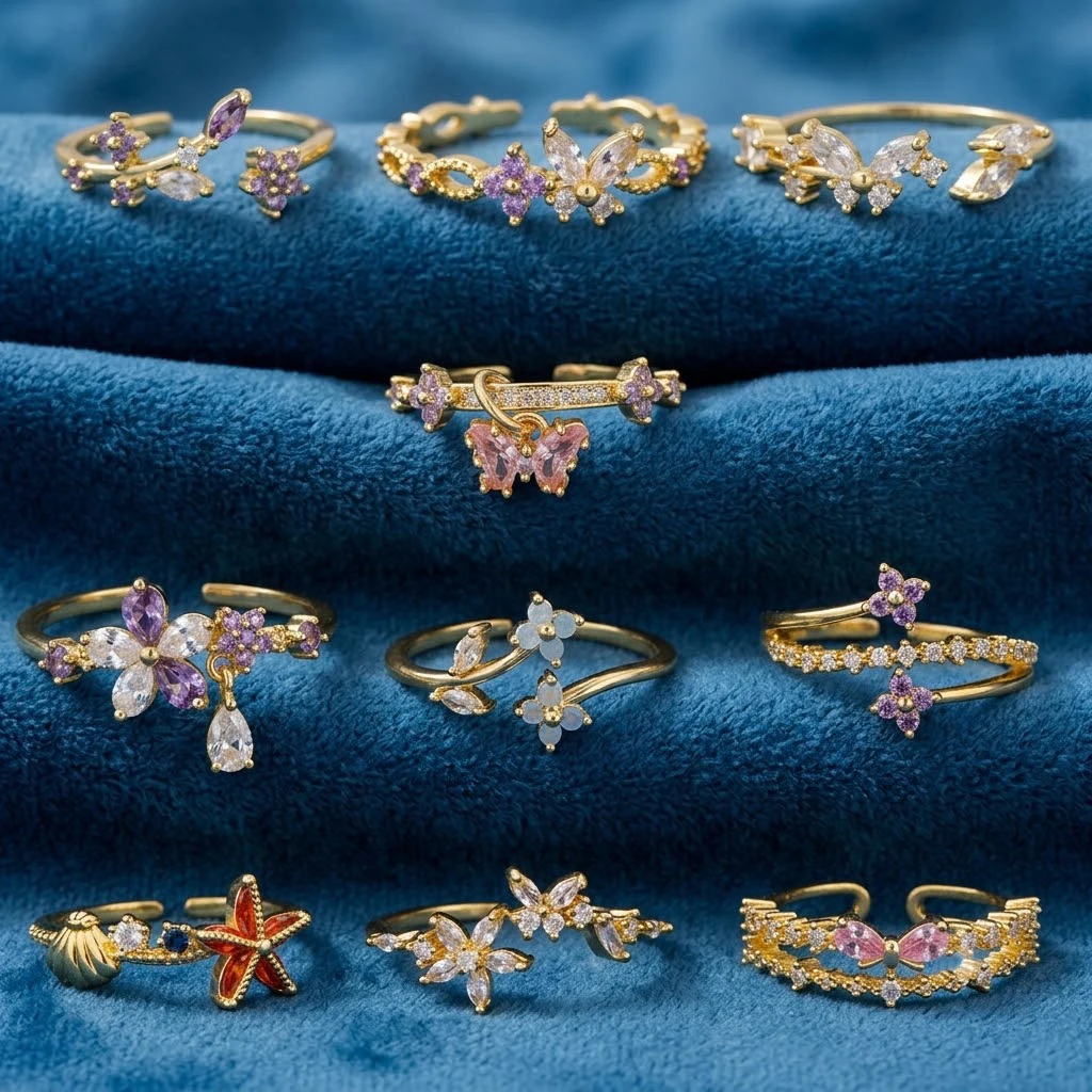 New ins Cute Colorful Zircon Flower Ring For Women Girl Fashion Vintage Zircon Adjustable Rings Jewelry Gift