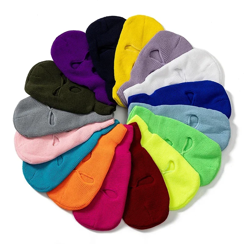 ホットセール ユニセックス バラクラバ フルカバー スキーマスク 帽子 3穴 冬用帽子 タクティカル 防風 リブ編みニットビーニー 冬用暖かい帽子