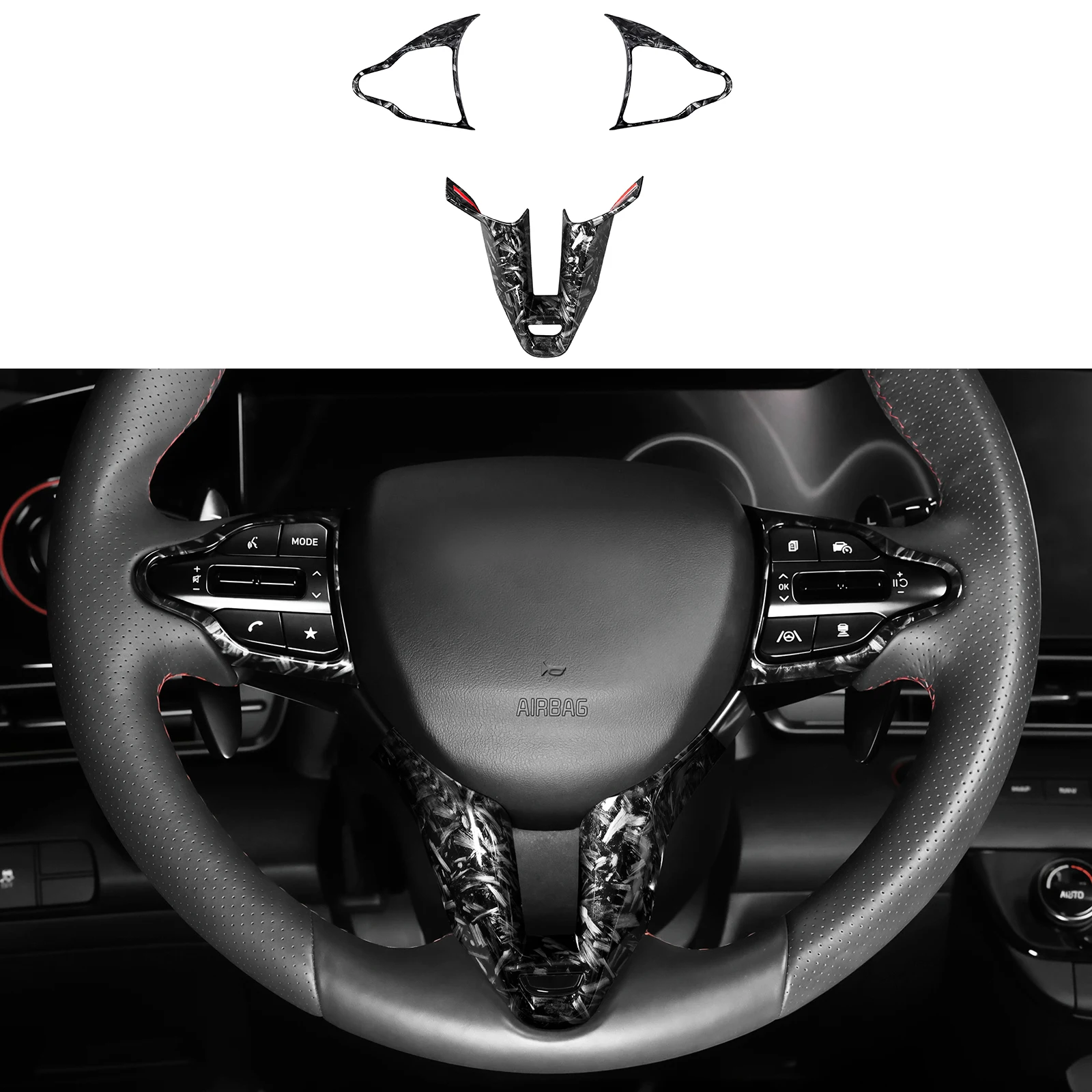 Auto Inner Steering Wheel Button Cover V Style Bottom Chin Trim Panel For Hyundai i20N i30N Kona N/Elantra N/ Veloster N /Line view 4