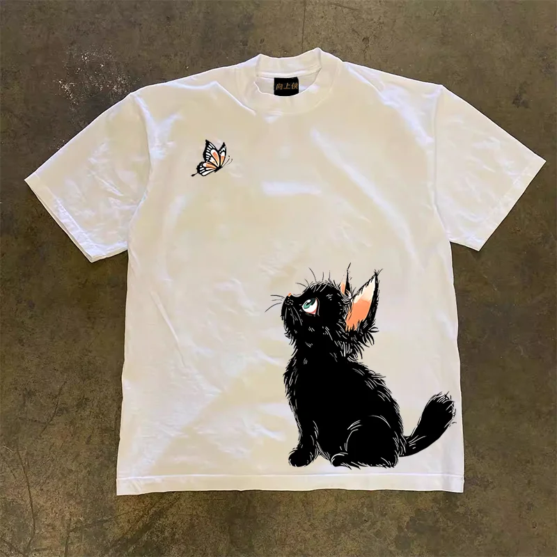 Upward Hero 3A260g Double Thread Pure Cotton Short Sleeve Loose Fit T-Shirt Unisex Summer Casual round Neck Tee for Couples
