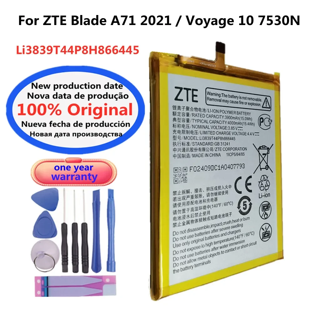 

New Original Li3839T44P8h866445 Battery For ZTE Blade A71 2021 / Voyage 10 7530N 4000mAh Mobile Phone Bateria Battery + Tools