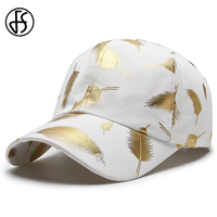 FS Luxury White Golden Feather Print Baseball Cap For Men Cotton Brand Women Hat Summer Streetwear Hip Hop Caps Bone Masculino