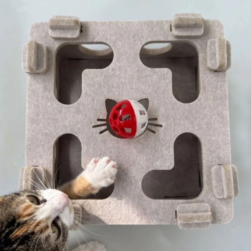 Felt Cat Maze Play Box Bite Resistant Scratch Resistant Cat Puzzle Modular Splicing with Bell Ball Cat Teaser Box Self Play