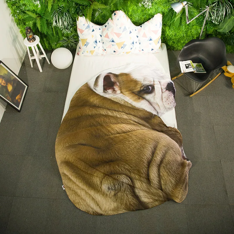 3D Bulldog Blanket Big Size Pugs Dog Printed Sofa Bed Throw Blanket Kid Adult Warm Winter Blanket Plaid Quilt Weighted Blanket