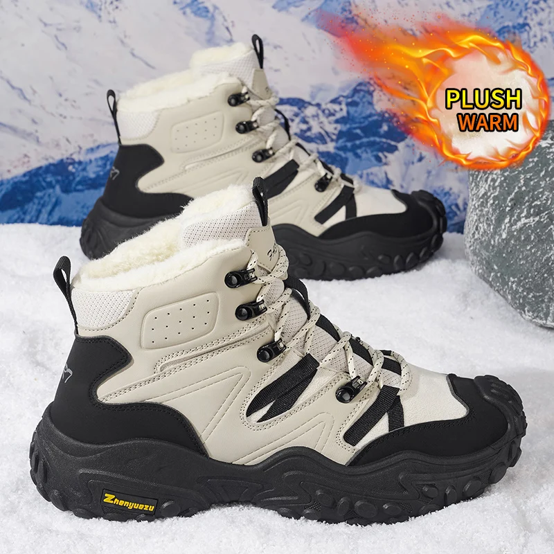 Men's Fashionable and Classic Versatile Outdoor Snow Boots, Fleece-Lined Warm Snow Skiing Boots, Comfortable Thick-Soled Lightweight Casual Walking Shoes, Suitable for Winter Daily Outdoor Activities, Walking, Travelin