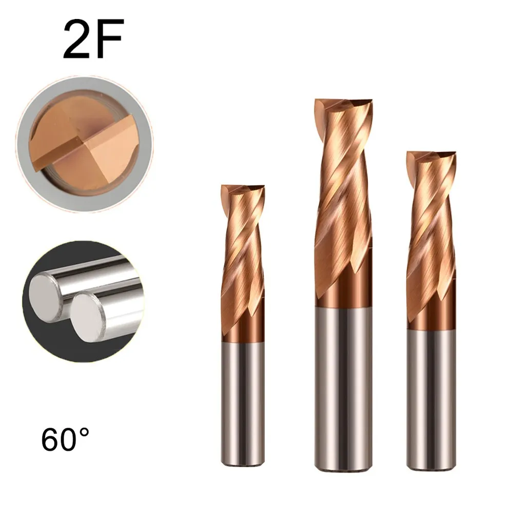 HRC55 Tungsten Steel 60 Degree Milling Cutter 2 Flutes Carbide End Millings CNC Numerical Control Metal Nano Coating Tools