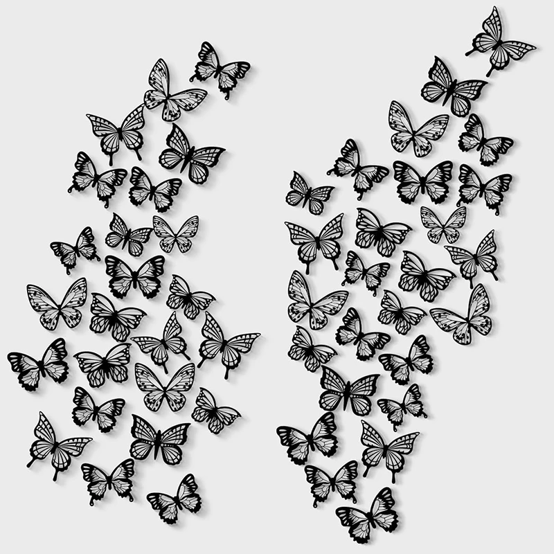 

20Pcs 3D Retro Butterfly Transparent Black Stickers Holographic Laser Decals for Home Room Birthday Party Decor DIY Supplies