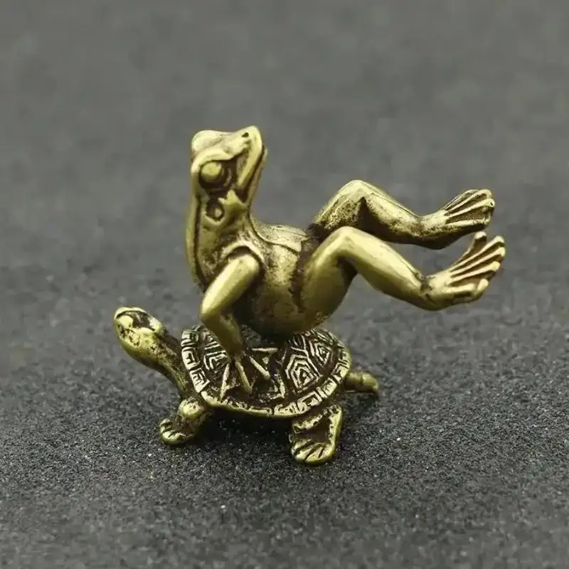 Pure Copper Solid Pure Brass Turtle Back Frogs Ornament Turtle Frogs Tea Pet Handle Antique Bronze Decoration Small Ornament