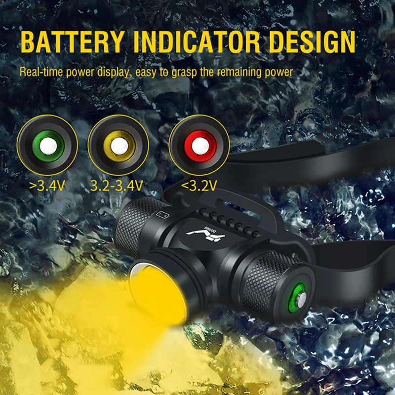 2024 Professional LED Powerful Scuba Diving Headlamp IPX8 Waterproof white or yellow Headlight Underwater 500M Dive Head Torch