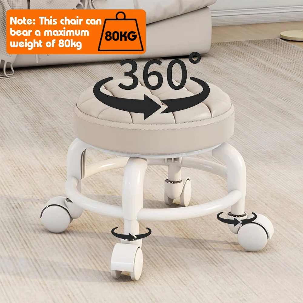 Household Use Pulley Low Stools Multi-functional Low Seat Waterproof Round Stool With Wheel 360 Degree Rotating Rolling Stool