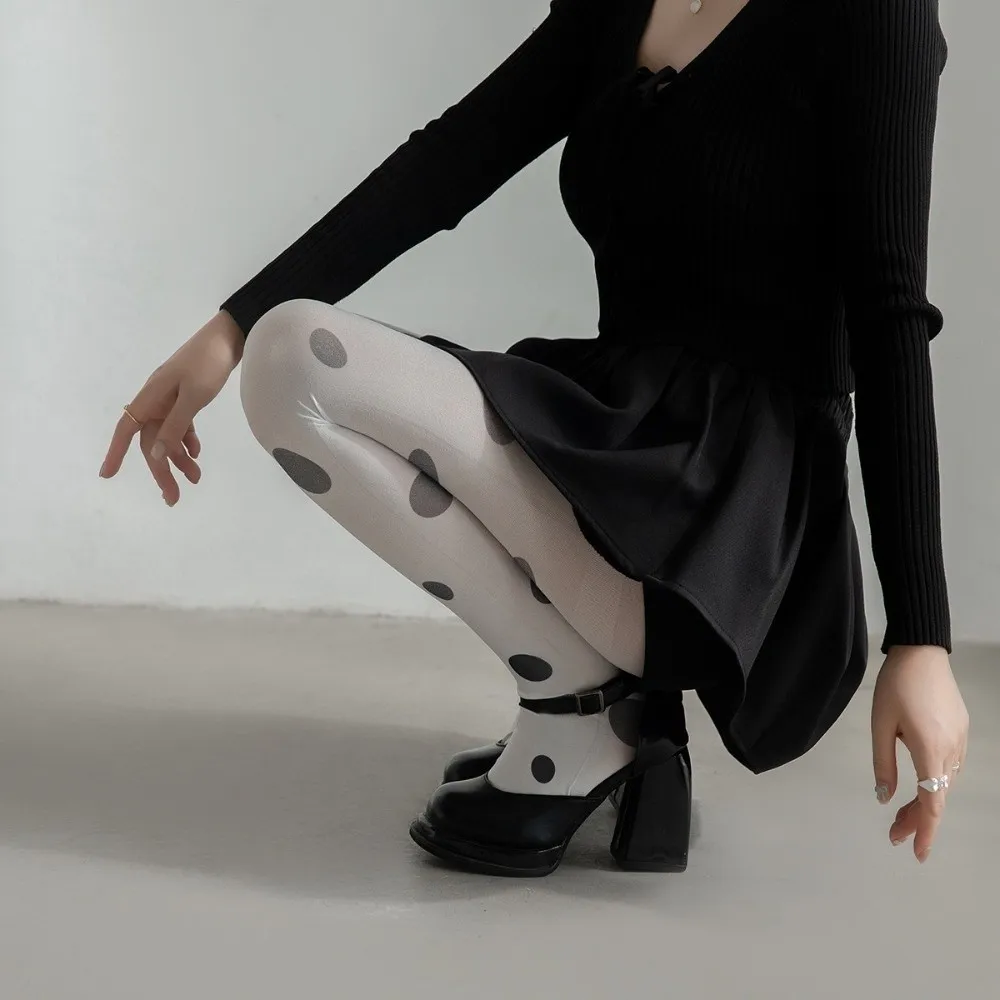 Colorful Polka Dot Stockings Elastic Breathable Large Dot Pantyhose Seamless Slimming Y2K Retro Silk Stockings Cosplay