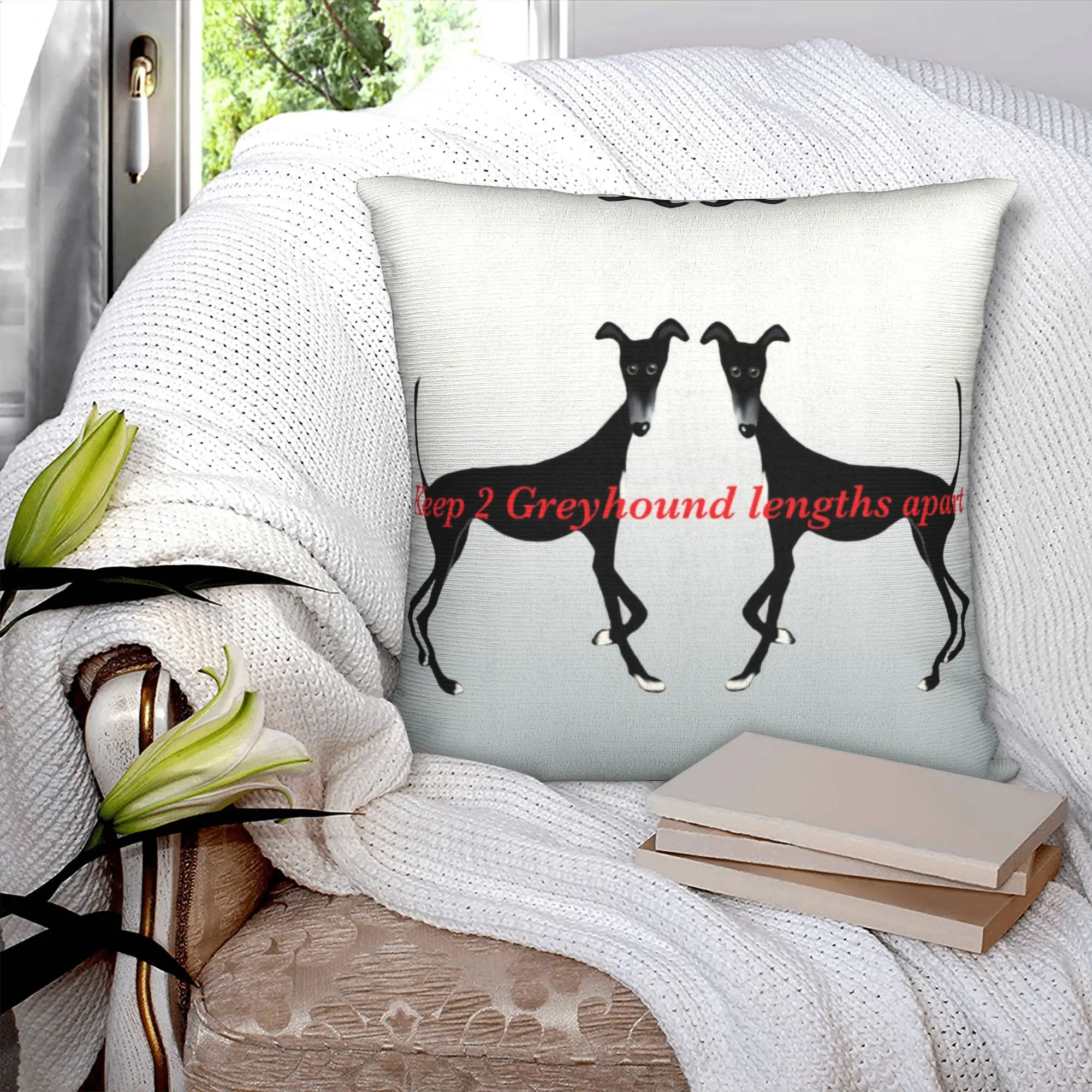 Keep 2 Greyhound Lengths Apart Cushion Covers Sighthound Whippet Dog Velvet Cute Throw Pillow for Car Sofa
