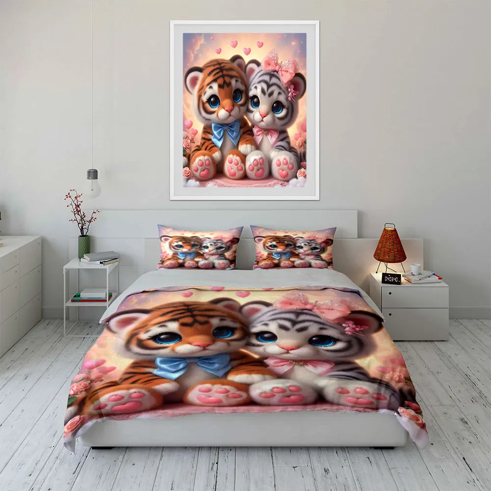 Adorable tiger cubs sitting together Duvet Cover Set with 3D Printing Design Soft Polyester Bedding Set All-Season Comfort