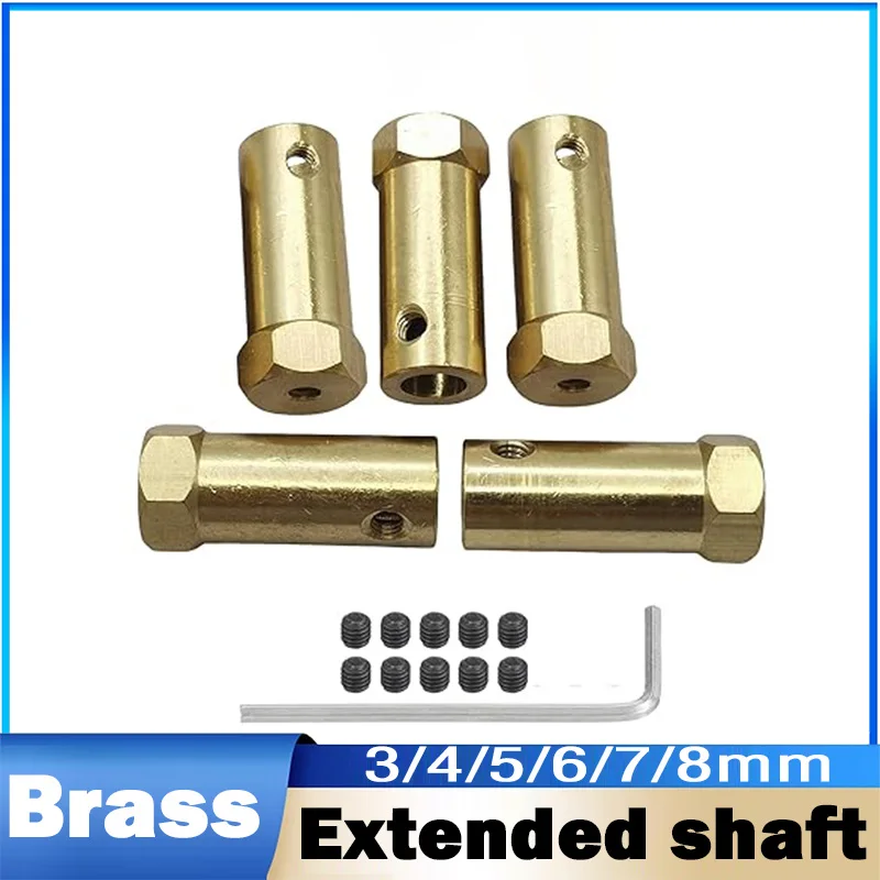 Beicai 1/2/5pcs 3/4/5/6/7/8mm Brass Hexagonal Shaft Coupling Extended-shaft Motor Connectors Accessories With Screws And Wrench