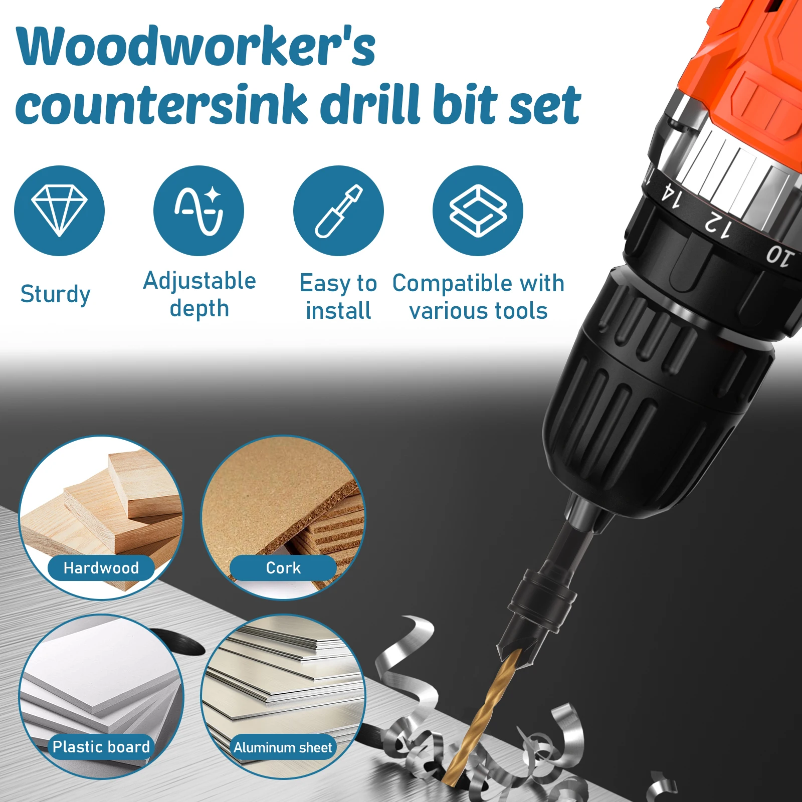 مجموعة لقم مثقاب غاطسة مكونة من 17 قطعة مع صندوق تخزين # 6 # 8 # 10 # 12 مثقاب حوض فولاذي عالي السرعة للمسمار المكسور والصدأ