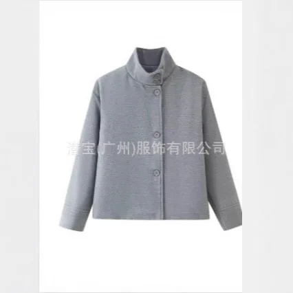 Nuevo Abrigo corto para mujer, cárdigan de manga larga con cuello levantado y botones de lana de imitación, chaqueta sencilla y versátil a la moda para mujer