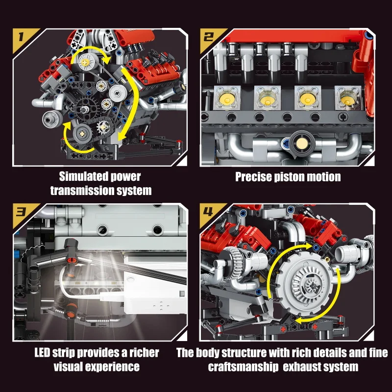 MOC Technische Bricks Supercar Elektrische V8 Motor Model Bouwstenen Kit STEM Educatieve Bricks Speelgoed Kerstcadeaus voor kinderen
