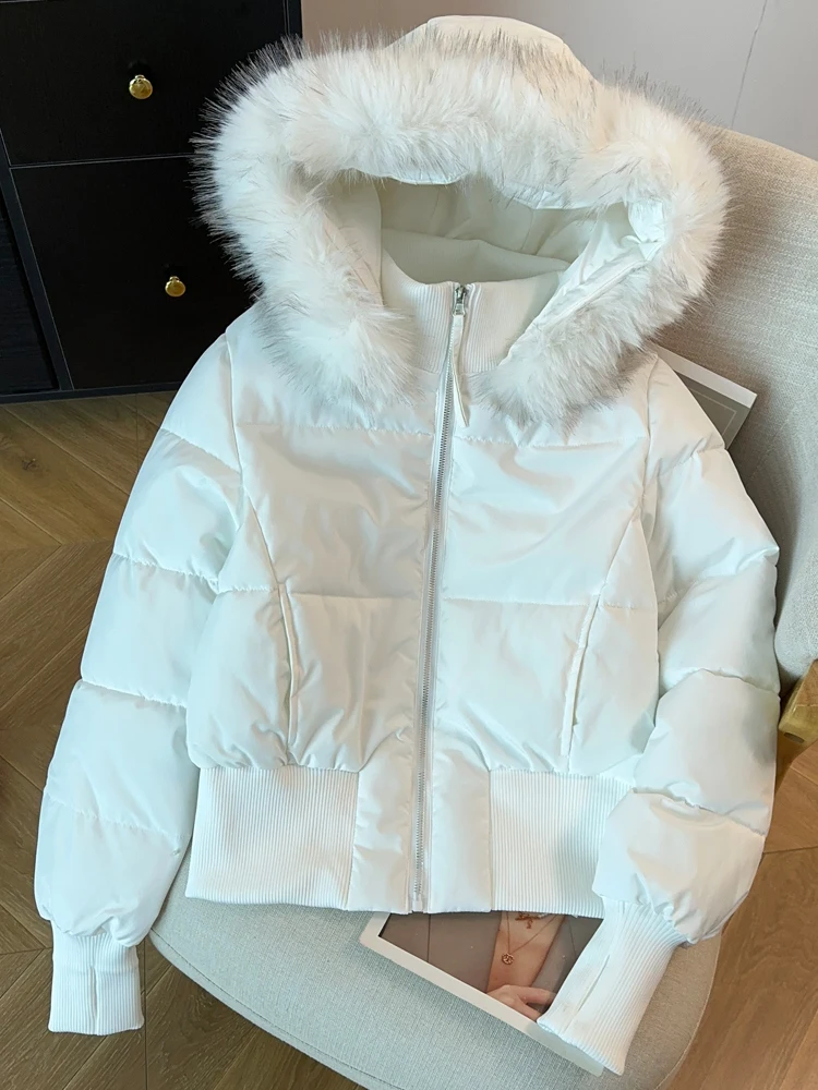 الوردي الحلو كبير الفراء طوق مقنعين سترة قطن المرأة شتاء جديد سليم أسفل القطن مبطن ملابس خارجية سميكة الدافئة سنوسويت #3