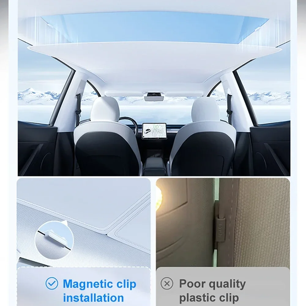 for Tesla Model Y / Juniper 2021-2025 for Tesla Model 3 Highland 2024-2025 Sunroof Sunshade Skylight Cover Magnetic Installation