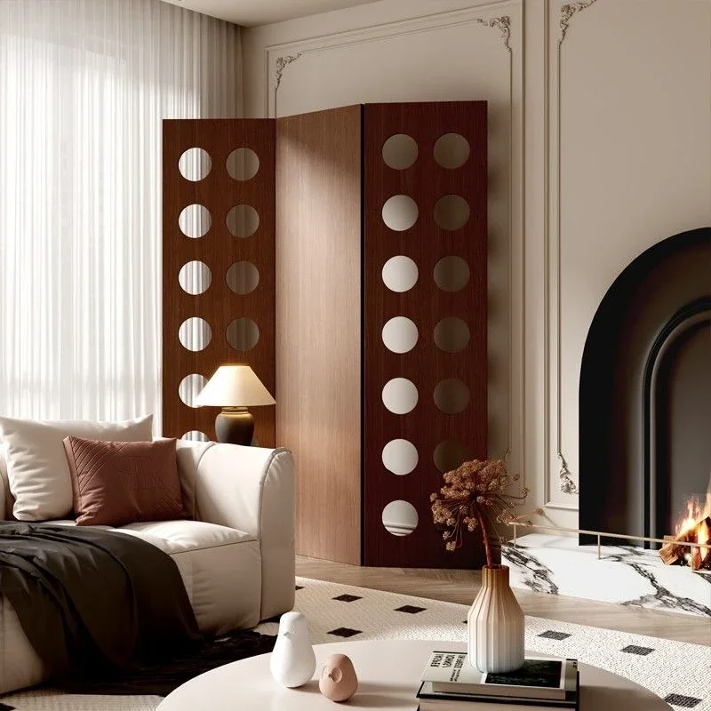All solid wood folding screen round living room home entrance bedroom art new Chinese style French medieval partition
