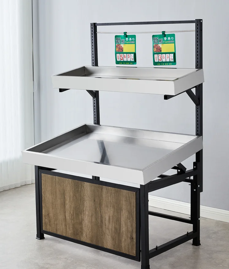 Supermarket double single-layer fruit store shelf Fresh vegetable display shelf Mid island promotion shelf Lifting dried fruit
