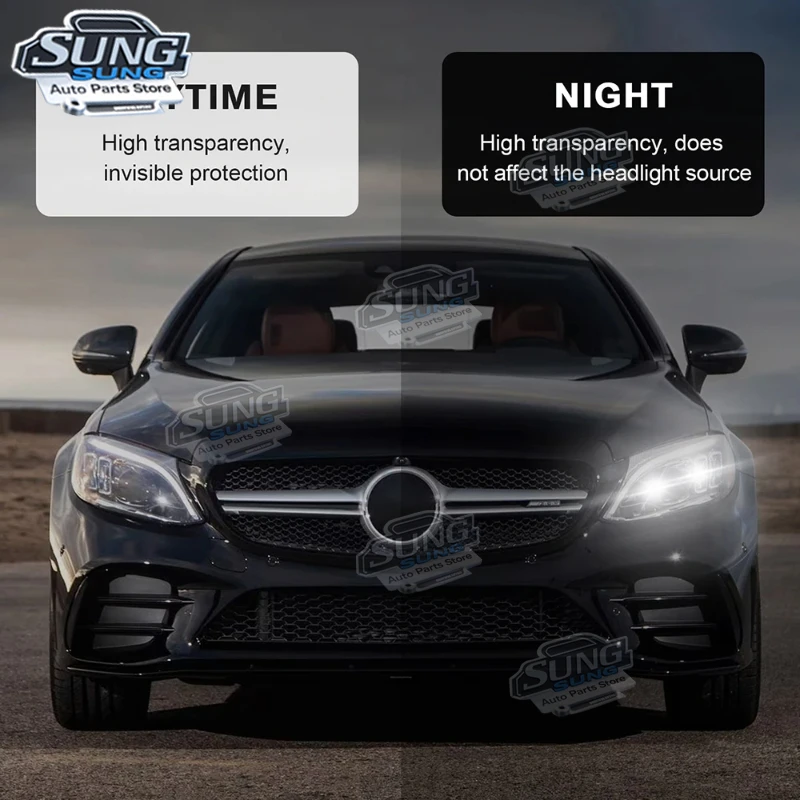 for Mercedes BENZ C-CLASS C205 AMG C43 COUPE 2019-2023 Protection Film Car TPU Headlight Rearview Car Film Transparent Black