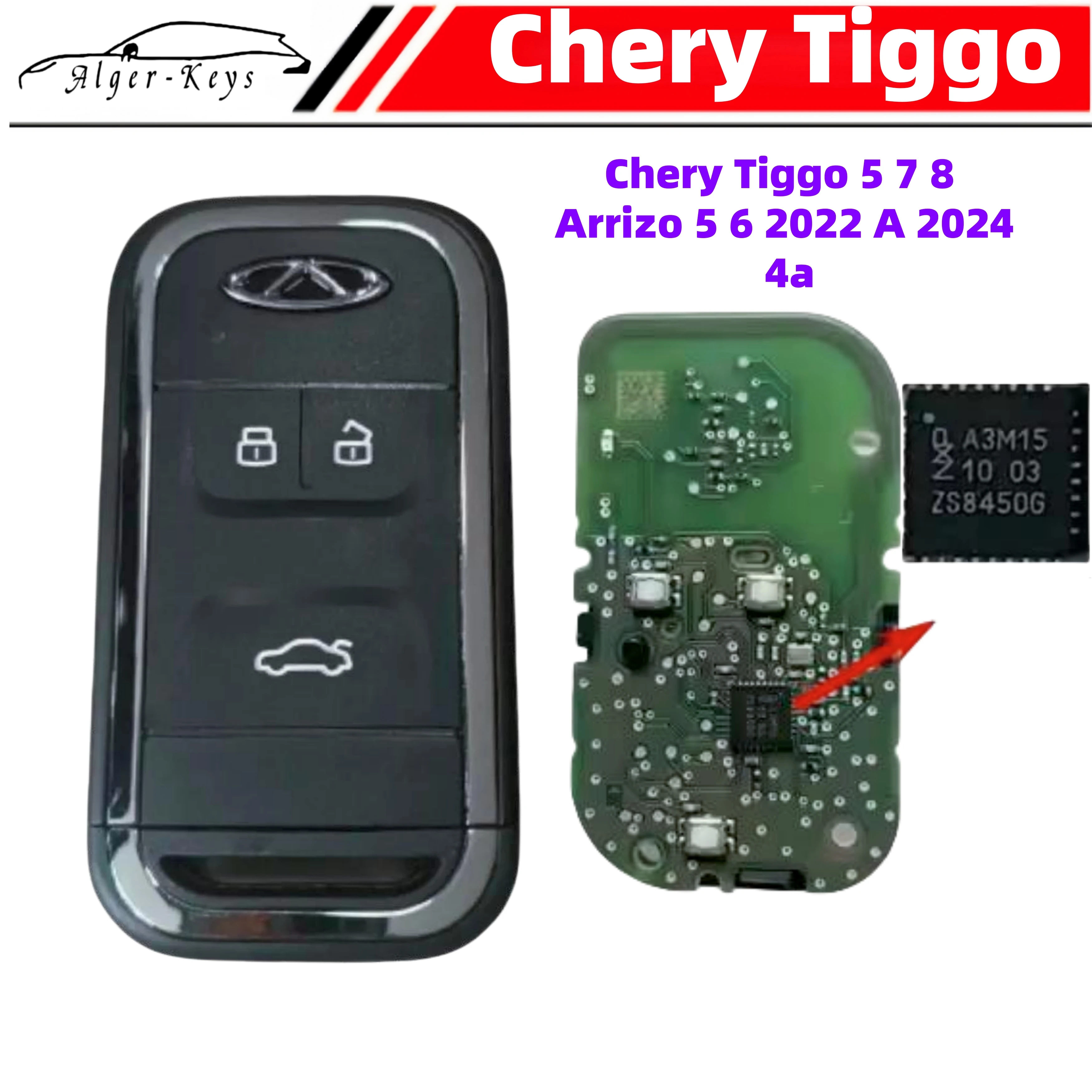 Algernon-keys OEM Smart Remote Key 3 Button 434Mhz FSK ID46 HITAG2 7953 Chip For Chery Tiggo 5 Tiggo 7 Tiggo 8 Arrizo 5 6 7