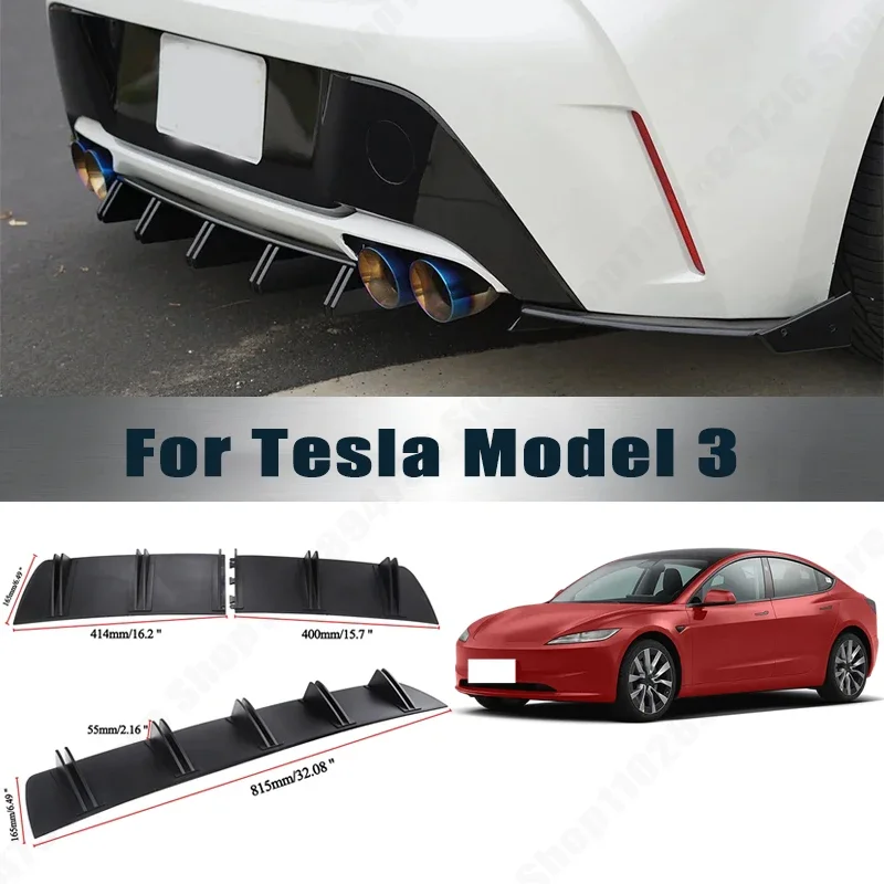 Rear Bumper Shark Fin Diffuser ABS Curved Aero Splitter Anti-Collision Chassis Protector For Tesla Model 3 Car Styling