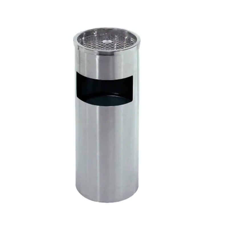 Stainless steel trash bins: hotel lobby standing ashtray, ground-standing fruit peel bin, large round container with inner bin